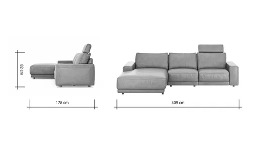 Ecksofa Balok - Longchair groß links mit 2,5-Sitzer, inkl. Relaxfunktion (motorisch) und Kopfstütze, Leder, Dunkelbraun