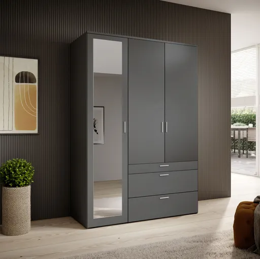 Drehtürenschrank- B ca. 135 cm, Graphit, Spiegel