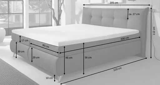 Boxspringbett HAROA- Liegefläche ca. 180x200 cm, Stoff, Anthrazit, inkl. Topper
