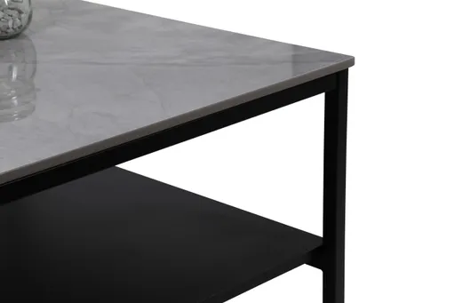 Couchtisch - LB ca. 70x70 cm, Marmoroptik grau, Schwarz