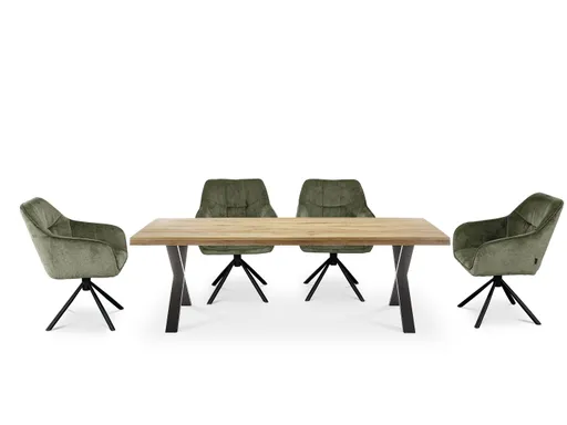 Esstisch - LB ca. 240x100 cm, Eiche massiv geölt, Baumkante, Schwarz