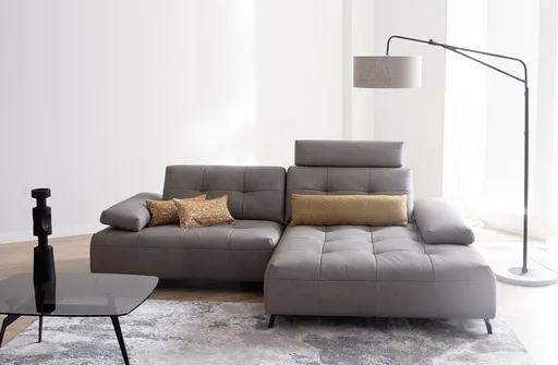 Ecksofa Comodo - 1-Sitzer, Longchair Rechts, Stoff, Hellgrau