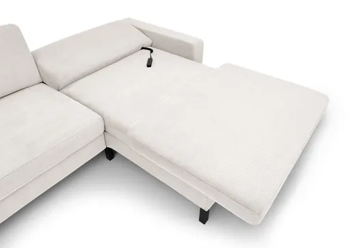 Ecksofa CALM MOVE 2.0 - 2,5-Sitzer mit Longchair rechts, Schlaffunktion, Feincord, Weiß