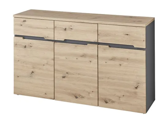 Kommode - B ca. 135 cm, Artisan Eiche Nachbildung, Graphit