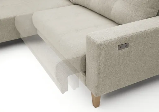 Ecksofa - Ecke links, 3-Sitzer inkl. elektrische Sitztiefenverstellung, Stoff, Hellgrau