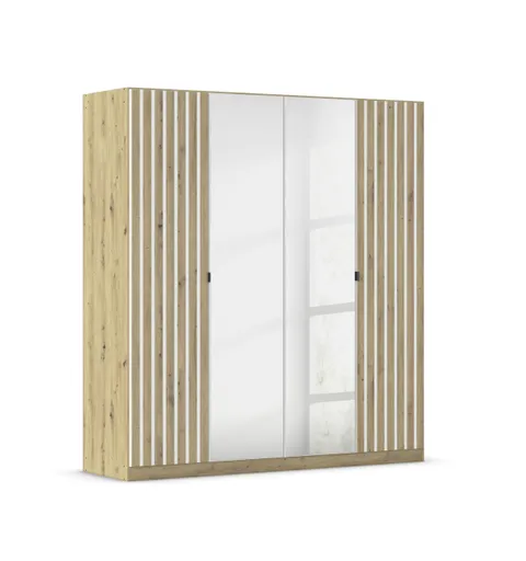Drehtürenschrank RUERTO- B ca. 181 cm, Eiche Dekor, Weiß, Paneel, Eiche Dekor, Spiegel