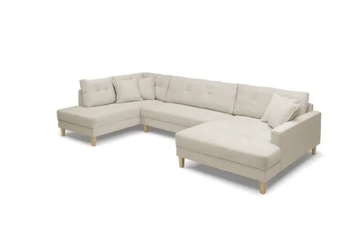 Wohnlandschaft - Ecke links, 2-Sitzer, Longchair rechts, Stoff, Creme