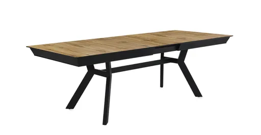 Esstisch - ausziehbar, LB ca. 200x100 cm, Wildeiche Nachbildung, Schweizer Kante, Schwarz