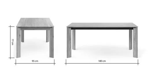 Esstisch Saratoga - ausziehbar, LB ca. 180x95 cm, Wildeiche massiv, natur geölt