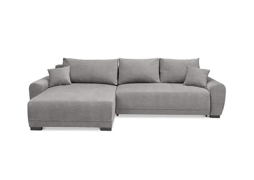 Ecksofa - Longchair links mit 2-Sitzer, Schlaffunktion mit Bettkasten, Stoff, Steingrau