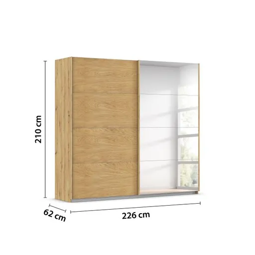 Schwebetürenschrank ROTIA- B ca. 226 cm, Eiche Dekor, Spiegel