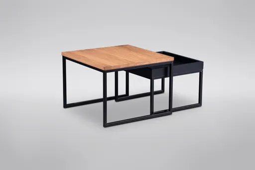 Couchtisch - LB ca. 60x60 cm, Wildeiche massiv geölt, Schwarz 