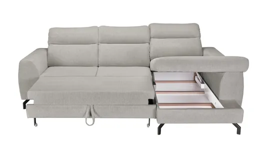 Ecksofa - 2-Sitzer mit Ecke rechts, Schlaffunktion mit Bettkasten, Stoff, Silbergrau
