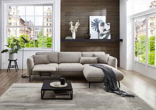 Ecksofa -2-Sitzer mit Longchair rechts, Stoff, Natur