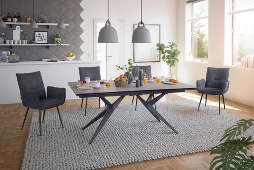 Esstisch MICHELA - ausziehbar, LB ca. 180x95 cm, Glaskeramik, Dunkelgrau