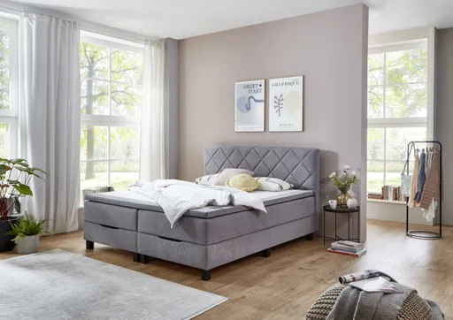 Boxbett STAN- Liegefläche ca. 180x200 cm, Stoff, Silbergrau