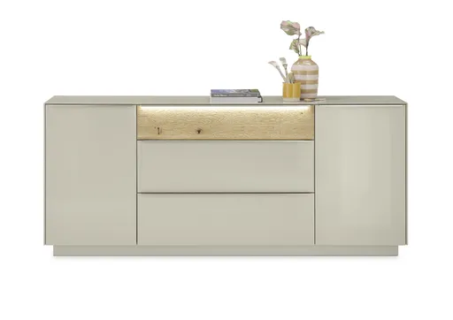 Sideboard - mit Beleuchtung, B ca. 214 cm, Kaschmir, Eiche massiv
