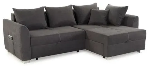 Ecksofa - 2-Sitzer, Ecke rechts inkl. Schlaffunktion mit Bettkasten, Stoff, Grau
