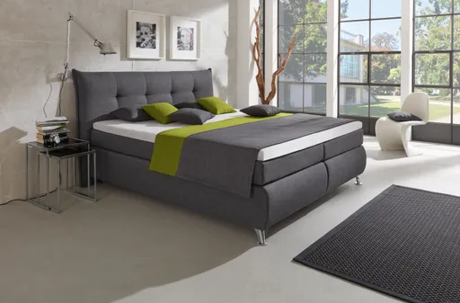Boxspringbett HAROA- Liegefläche ca. 180x200 cm, Stoff, Anthrazit, inkl. Topper