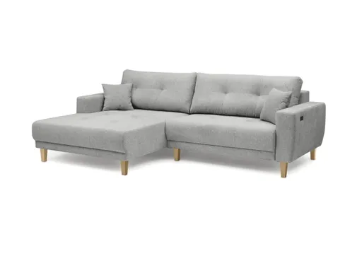 Ecksofa - Ecke links, 3-Sitzer inkl. elektrische Sitztiefenverstellung, Stoff, Hellgrau