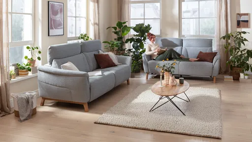 Sofa Nevin - 3-Sitzer, inkl. Relaxfunktion und Kopfteilverstellung (motorisch), Stoff, Silbergrau 