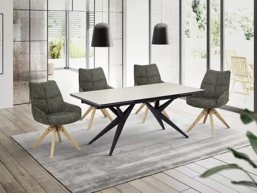 Esstisch MICHELA - ausziehbar, LB ca. 180x95 cm, Glaskeramik, Travertin farbig