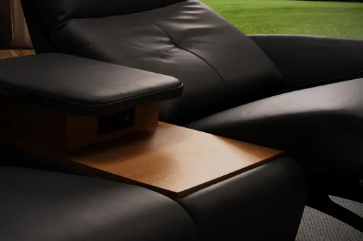 Sofa EM Pula - 2-Sitzer mit Tisch/USB/Steckdose, Leder, schwarz