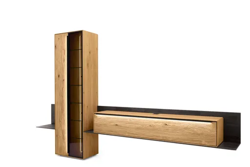 Wohnwand mit Beleuchtung - Asteiche massiv