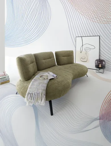 Nierensofa PACEY - 3-Sitzer inkl. Schwenkrücken, Stoff, Olive