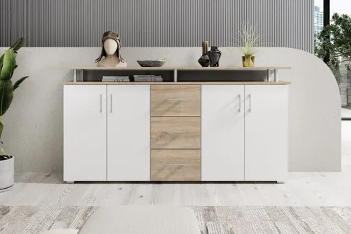 Highboard - B ca. 178 cm, Sonoma Eiche Nachbildung, Weiß