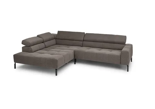 Ecksofa COLLEEN - Ecke links mit 2-Sitzer, Kopfteil verstellbar, Feincord, Mocca