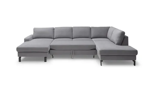 Wohnlandschaft CALM - Longchair links, 2-Sitzer, inkl. Schlaffunktion, Ecke rechts, Microfaser, Creme