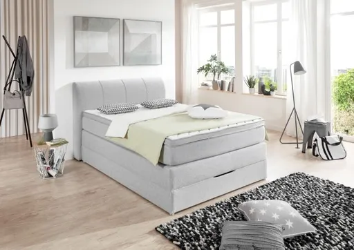 Boxspringbett- Liegefläche ca. 140x200 cm, Stoff, Silber