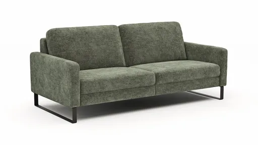 Sofa Enna - 3,5-Sitzer, Armlehne A, Stoff, Olivgrün, Kufe, Schwarz