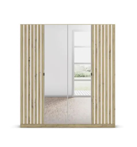 Drehtürenschrank RUERTO- B ca. 181 cm, Eiche Dekor, Weiß, Paneel, Eiche Dekor, Spiegel