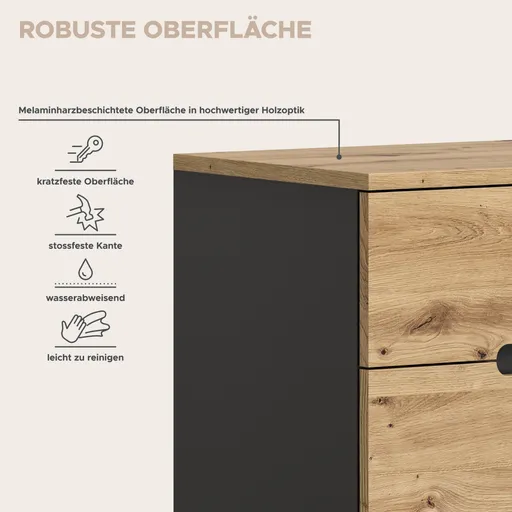 Schuhschrank - B ca. 80 cm, Basalt grau, Artisan Eiche Nachbildung