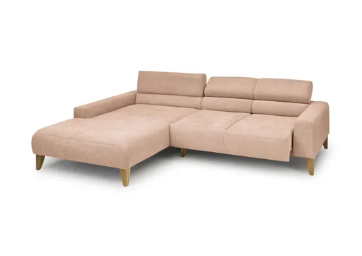 Ecksofa CHENOA - Longchair links und 2-Sitzer, Sitzvorzug motorisch, Stoff, Pfirsich
