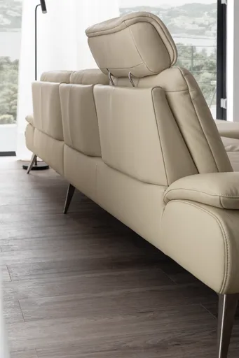 Ecksofa Collina - 2,5-Sitzer, Longchair rechts, inklusive Kopfstütze, Leder, Ecru