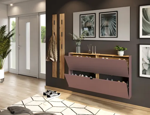 Schuhschrank GIANNA - B ca. 140 cm, Toffee, Navarra Eiche Nachbildung