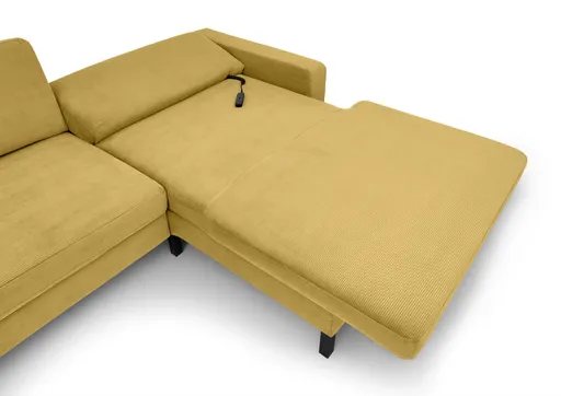  Ecksofa CALM MOVE 2.0 - 2,5-Sitzer mit Longchair rechts, Schlaffunktion, Feincord, Gold