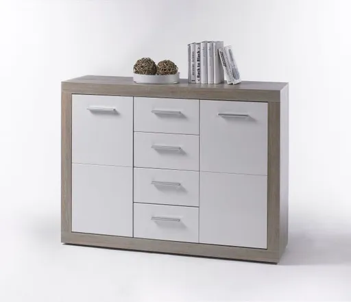 Kommode - B ca. 117 cm, Sonoma Eiche Nachbildung, Weiß