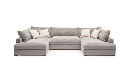 Wohnlandschaft - Longchair links, 2-Sitzer, Ecke rechts, Stoff, Hellgrau