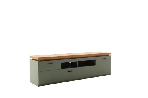 TV-Lowboard - mit Beleuchtung, B ca. 195 cm, Salbeigrün, Eiche Evoke Nachbildung