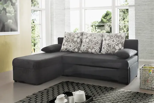 Ecksofa - 2-Sitzer, Ecke rechts inkl. Schlaffunktion und Bettkasten, Stoff schwarz