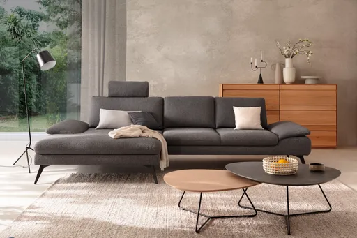 Ecksofa Collina - Longchair links, 2,5-Sitzer, Stoff, Dunkelgrau
