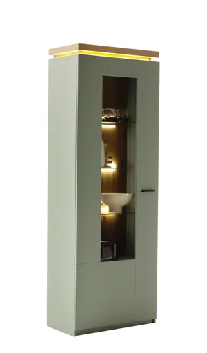 Vitrine - mit Beleuchtung, B ca. 70 cm, Salbeigrün, Eiche Evoke Nachbildung