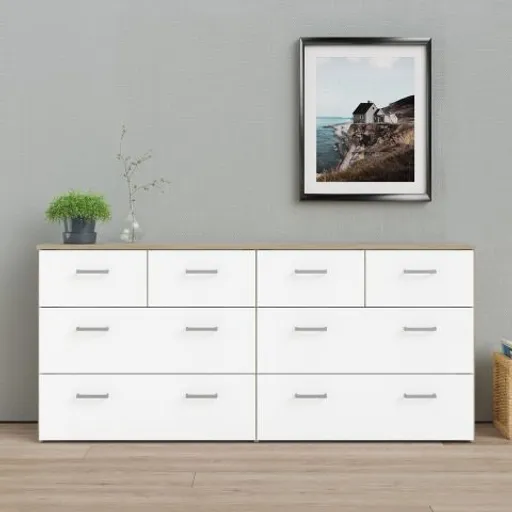 Kommode - B ca. 147 cm, Eiche Struktur Nachbildung, Weiß