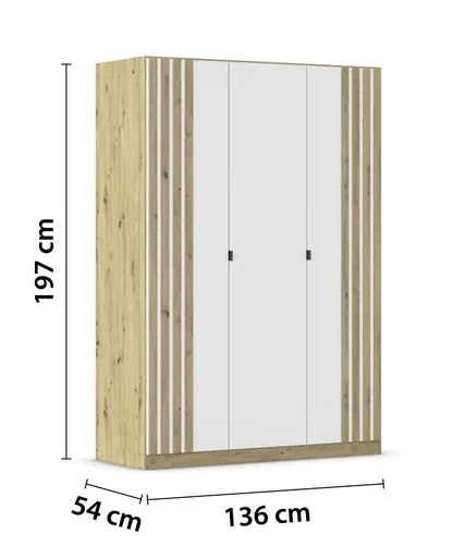Drehtürenschrank RUERTO- B ca. 136 cm, Eiche Dekor, Weiß, Paneel, Eiche Dekor