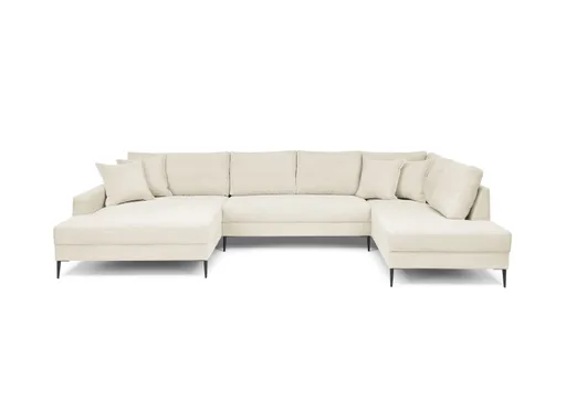 Wohnlandschaft - Longchair links, 2-Sitzer, Ecke rechts, Stoff, Creme