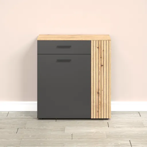 Kommode - B ca. 80 cm,  Anthrazit, Eiche Coast Evoke Nachbildung